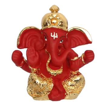 eCraftIndia Gold Plated Red Dhoti Ganesha DECORative Showpiece for Home Temple Office Car Dashboard 3