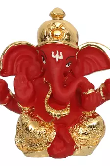 eCraftIndia Gold Plated Red Dhoti Ganesha DECORative Showpiece for Home Temple Office Car Dashboard