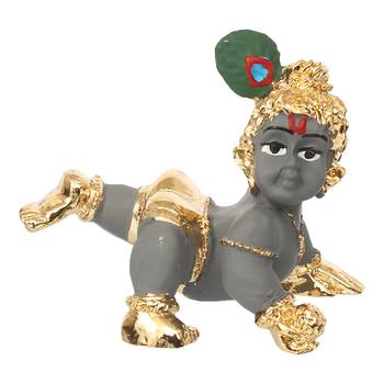eCraftIndia Gold Plated Laddu Gopal Lord Krishna DECORative Showpiece for Home Temple Office Car Dashboard 2