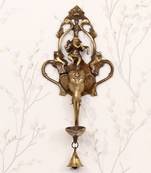 eCraftIndia DECORative Handcrafted Brass Wall Hanging of Dancing Ganesha on Elephant Head with Diya and Bell