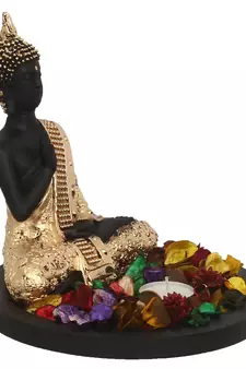 E Craft India Black Golden Buddha Showpiece