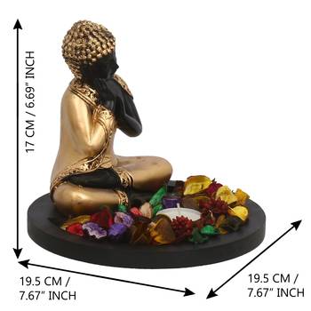 eCraftIndia Golden Resting Buddha DECORative Showpiece with Wooden Base  Fragranced Petals and Tealight 2