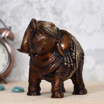 eCraftIndia Antique Finish DECORative Brass Elephant Fingurine 3