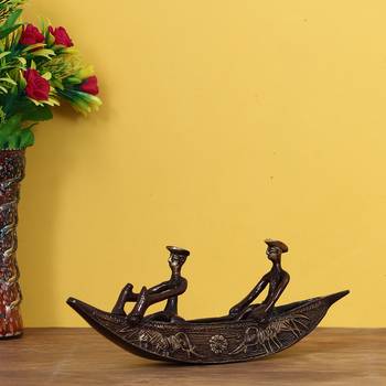 eCraftIndia Antique Finish 2 Men in Boat Brass DECORative Showpiece 1