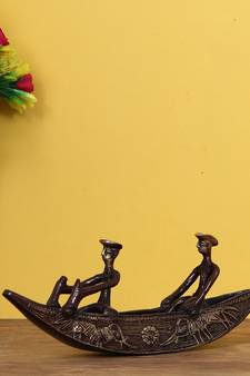 eCraftIndia Antique Finish 2 Men in Boat Brass DECORative Showpiece
