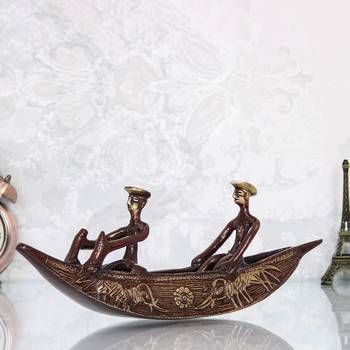 eCraftIndia Antique Finish 2 Men in Boat Brass DECORative Showpiece 2
