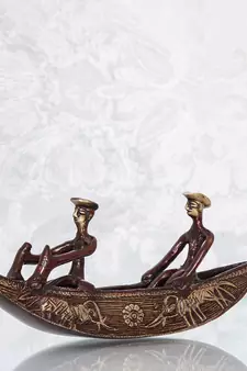 eCraftIndia Antique Finish 2 Men in Boat Brass DECORative Showpiece