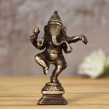 eCraftIndia Brass Dancing Lord Ganesha Antique Showpiece 1