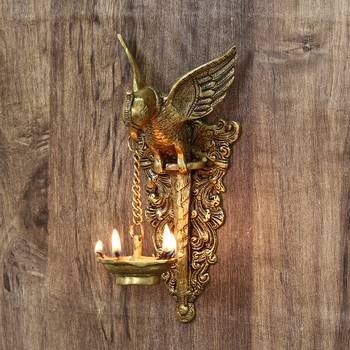 Brown Brass Bird Wall Hanging with Diya 1