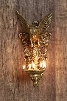 Brown Brass Bird Wall Hanging with Diya