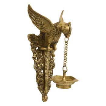 Brown Brass Bird Wall Hanging with Diya 3