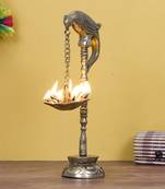eCraftIndia DECORative Handcrafted Brass Parrot Showpiece Diya for 7 wicks with Stand