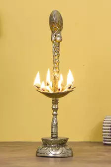 eCraftIndia DECORative Handcrafted Brass Parrot Showpiece Diya for 7 wicks with Stand