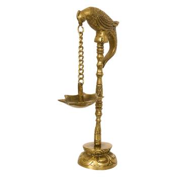 eCraftIndia DECORative Handcrafted Brass Parrot Showpiece Diya for 7 wicks with Stand 3