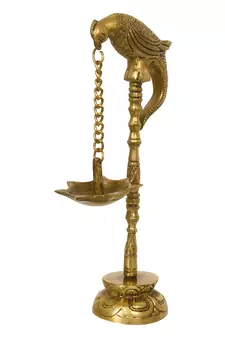 eCraftIndia DECORative Handcrafted Brass Parrot Showpiece Diya for 7 wicks with Stand