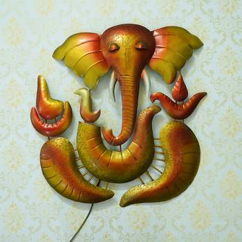 eCraftIndia DECORative Lord Ganesha Handcrafted Iron Wall Hanging with background LED's 1