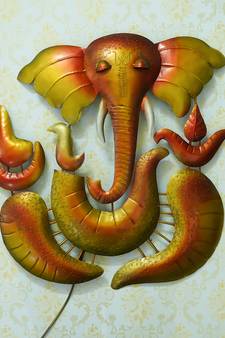 eCraftIndia DECORative Lord Ganesha Handcrafted Iron Wall Hanging with background LED's