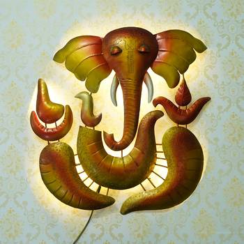 eCraftIndia DECORative Lord Ganesha Handcrafted Iron Wall Hanging with background LED's 2