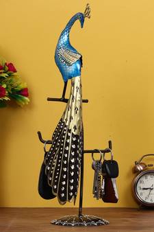 eCraftIndia Colorful Peocock Handcrafted Iron DECORative Showpiece