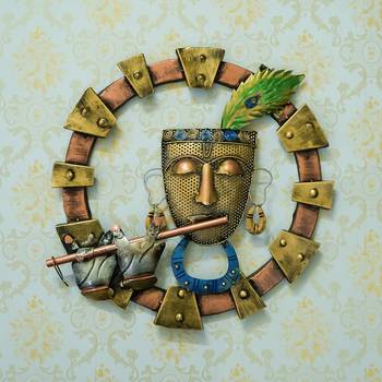 eCraftIndia Lord Krishna Playing Flute Handcrafted Iron Wall Hanging 1