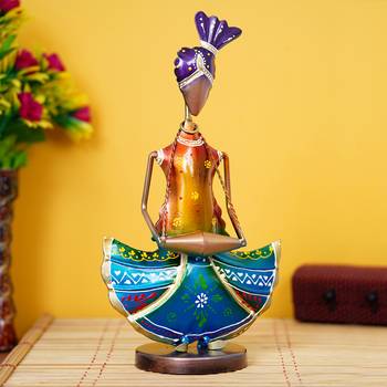 eCraftIndia Tribal Lady Playing Musical Instrument Dholak DECORative Showpiece 1