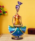 eCraftIndia Tribal Lady Playing Musical Instrument Dholak DECORative Showpiece