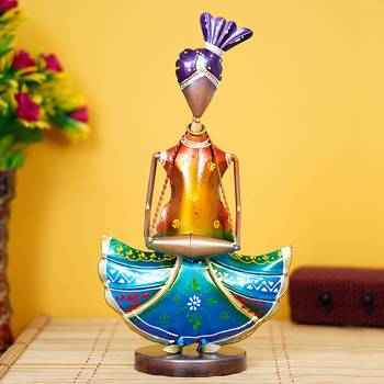 eCraftIndia Tribal Lady Playing Musical Instrument Dholak DECORative Showpiece 2