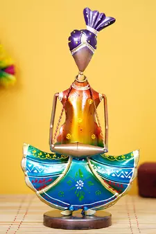 eCraftIndia Tribal Lady Playing Musical Instrument Dholak DECORative Showpiece