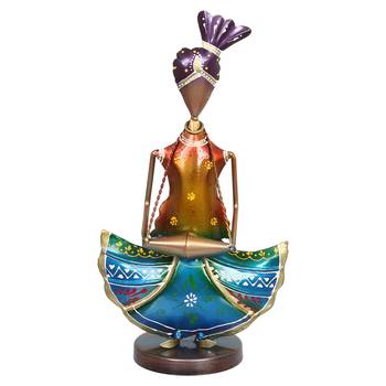 eCraftIndia Tribal Lady Playing Musical Instrument Dholak DECORative Showpiece 3