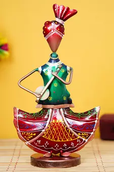eCraftIndia Tribal Lady Playing Musical Instrument Banjo DECORative Showpiece