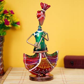 eCraftIndia Tribal Lady Playing Musical Instrument Banjo DECORative Showpiece 2