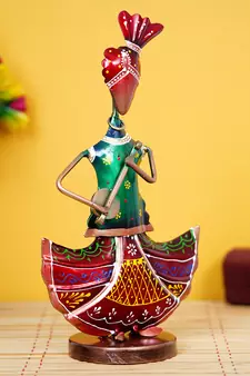eCraftIndia Tribal Lady Playing Musical Instrument Banjo DECORative Showpiece
