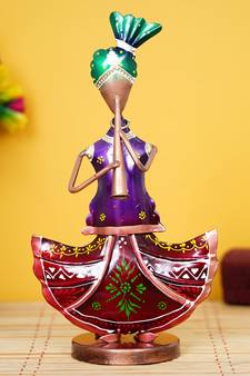 eCraftIndia Tribal Lady Playing Musical Instrument Trumpet DECORative Showpiece