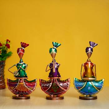 eCraftIndia Set of 3 Tribal Ladies Playing Different Musical Instruments DECORative Showpiece 1