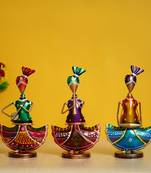 eCraftIndia Set of 3 Tribal Ladies Playing Different Musical Instruments DECORative Showpiece