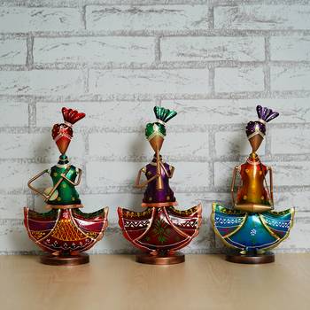 eCraftIndia Set of 3 Tribal Ladies Playing Different Musical Instruments DECORative Showpiece 2