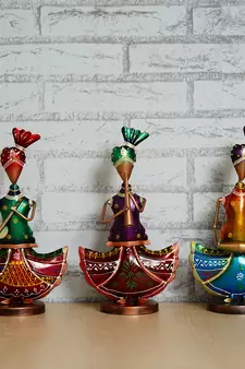 eCraftIndia Set of 3 Tribal Ladies Playing Different Musical Instruments DECORative Showpiece
