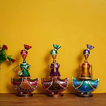 eCraftIndia Set of 3 Tribal Ladies Playing Different Musical Instruments DECORative Showpiece 3
