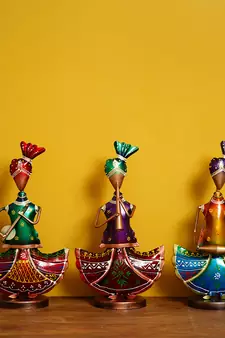 eCraftIndia Set of 3 Tribal Ladies Playing Different Musical Instruments DECORative Showpiece