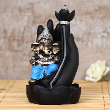 Lord Ganesha Smoke Backflow Cone Incense Holder DECORative Showpiece with 10 free Smoke Backflow Scented Cone Incenses 1