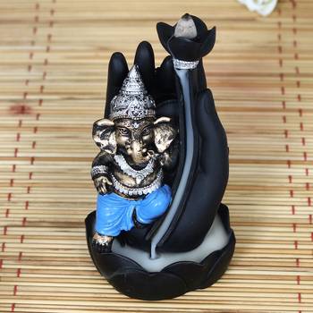 Lord Ganesha Smoke Backflow Cone Incense Holder DECORative Showpiece with 10 free Smoke Backflow Scented Cone Incenses 2