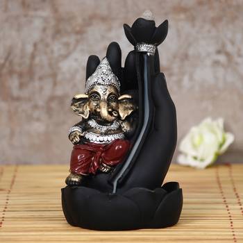 Lord Ganesha Smoke Backflow Cone Incense Holder DECORative Showpiece with 10 free Smoke Backflow Scented Cone Incenses 1