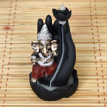 Lord Ganesha Smoke Backflow Cone Incense Holder DECORative Showpiece with 10 free Smoke Backflow Scented Cone Incenses 2