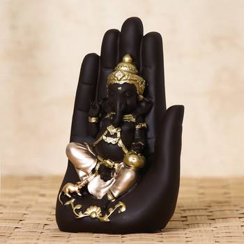 eCraftIndia Golden Handcrafted Palm Ganesha DECORative Showpiece 1