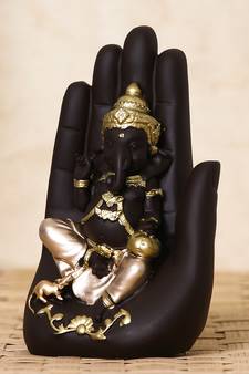 eCraftIndia Golden Handcrafted Palm Ganesha DECORative Showpiece