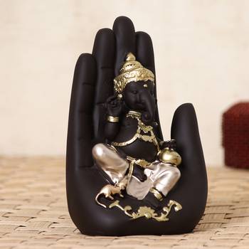 eCraftIndia Golden Handcrafted Palm Ganesha DECORative Showpiece 2