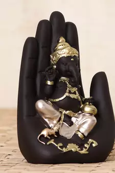 eCraftIndia Golden Handcrafted Palm Ganesha DECORative Showpiece
