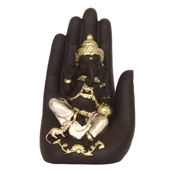 eCraftIndia Golden Handcrafted Palm Ganesha DECORative Showpiece 3