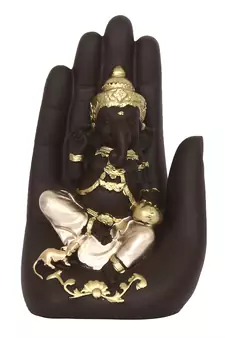 eCraftIndia Golden Handcrafted Palm Ganesha DECORative Showpiece