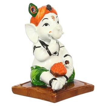 eCraftIndia DECORative Lord Ganesha eating Ladoo in Lord Krishna Avatar 3